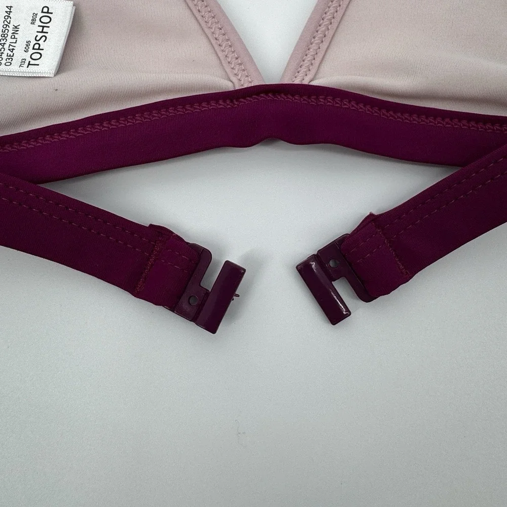 Topshop Embroidered Floral Bikini Top Size 4‎ Pink Halter Swimwear Y2K FairyCore